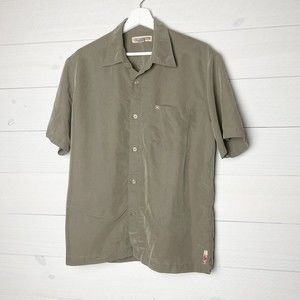Quicksilver Y2K Men's Size Small Green Button Up Pocket Polynosic‎ Rayon Shimmer